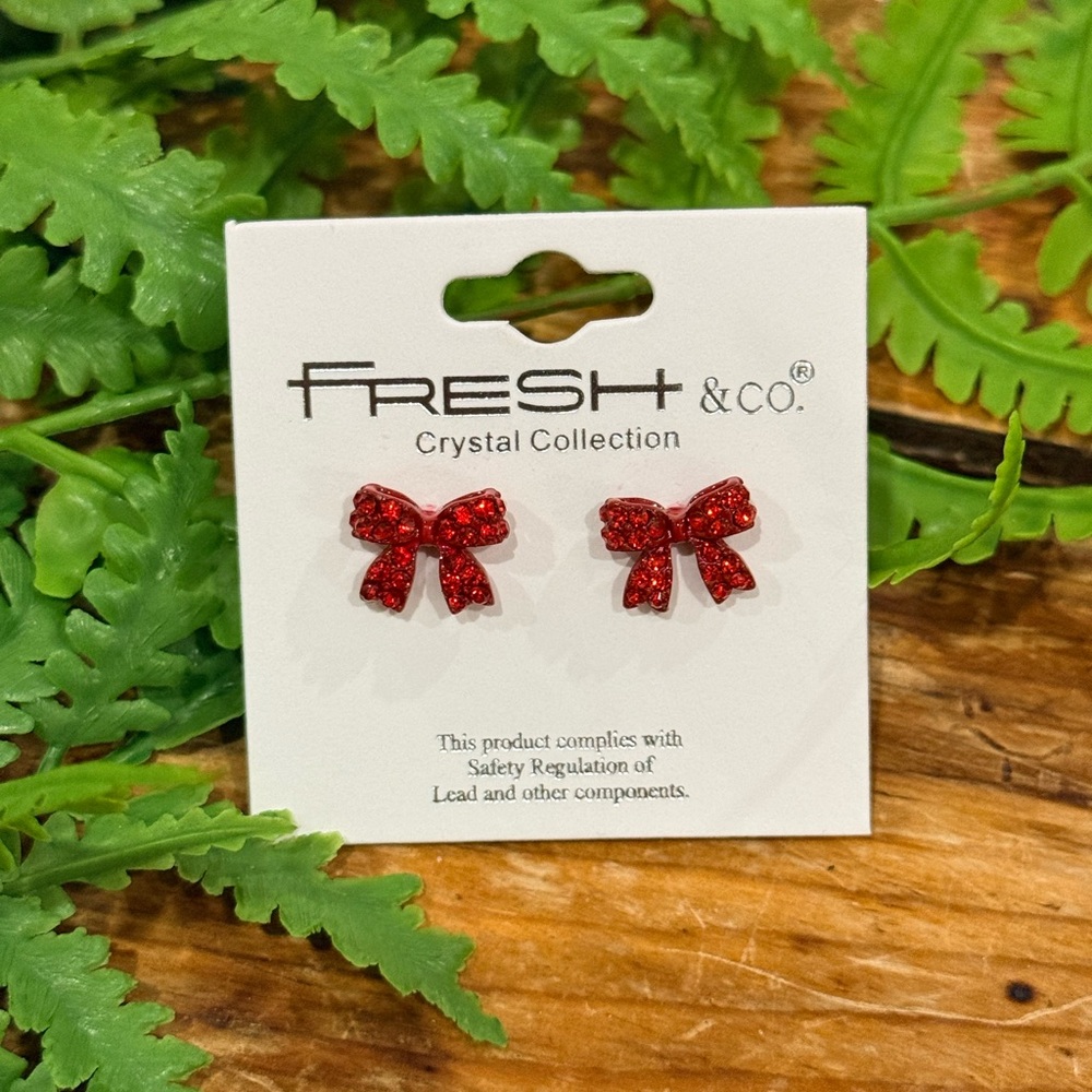Stylish Red Bow Stud Earrings NWT